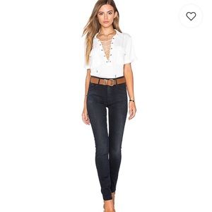 MOTHER High Waisted Looker Skinny Jeans Blackbird